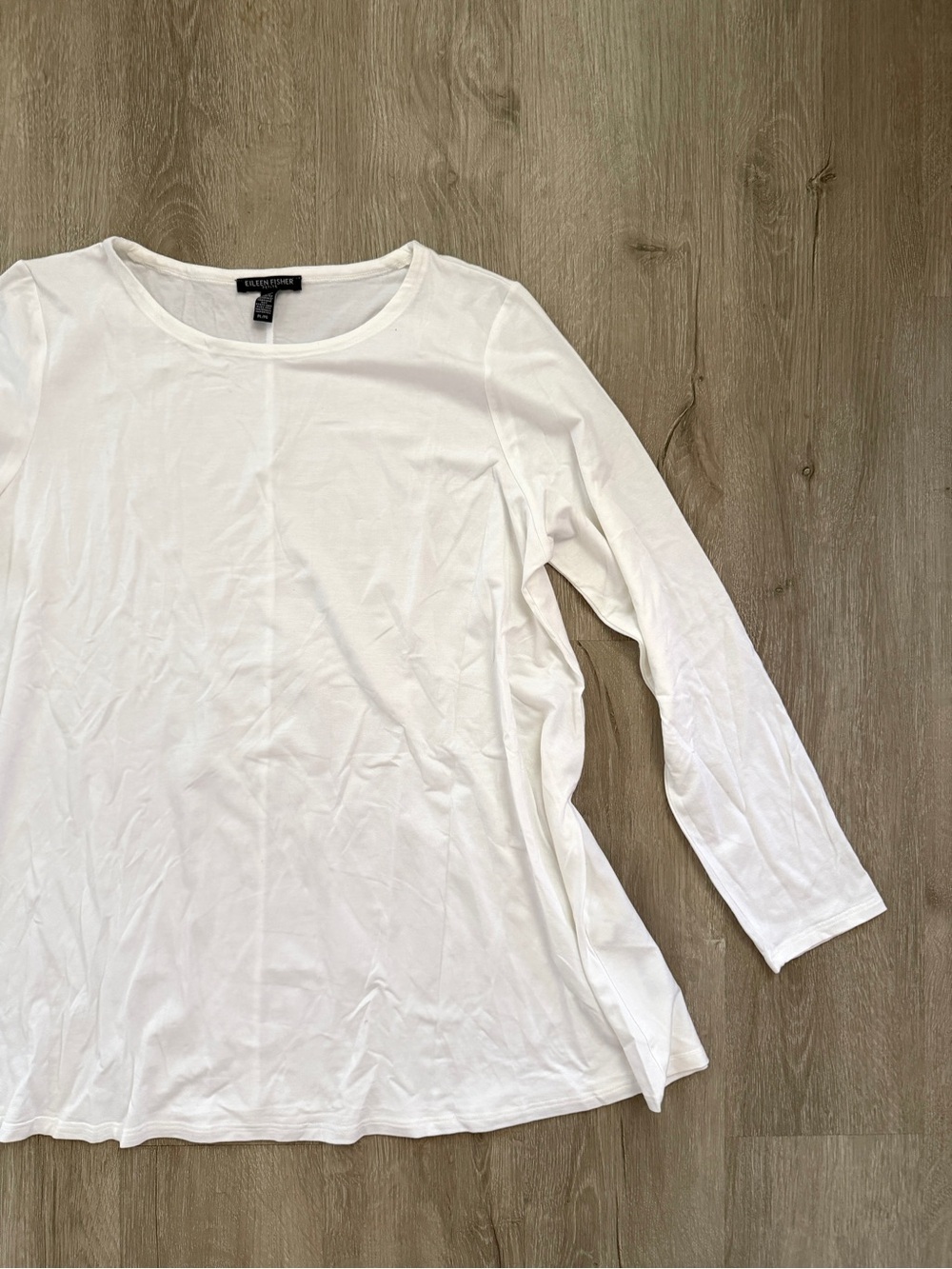 Eileen Fisher White Long-Sleeve Scoop Neck Long Sleeve Tee Large Petite LP